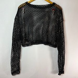 SHEIN Curve Women's 2XL | XX Large Black Fishnet Mesh Long Sleeve Crop Top